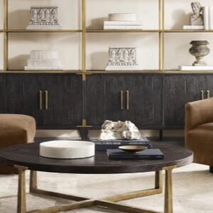 Black Wood and Antiqued Gold Metal Coffee Table
