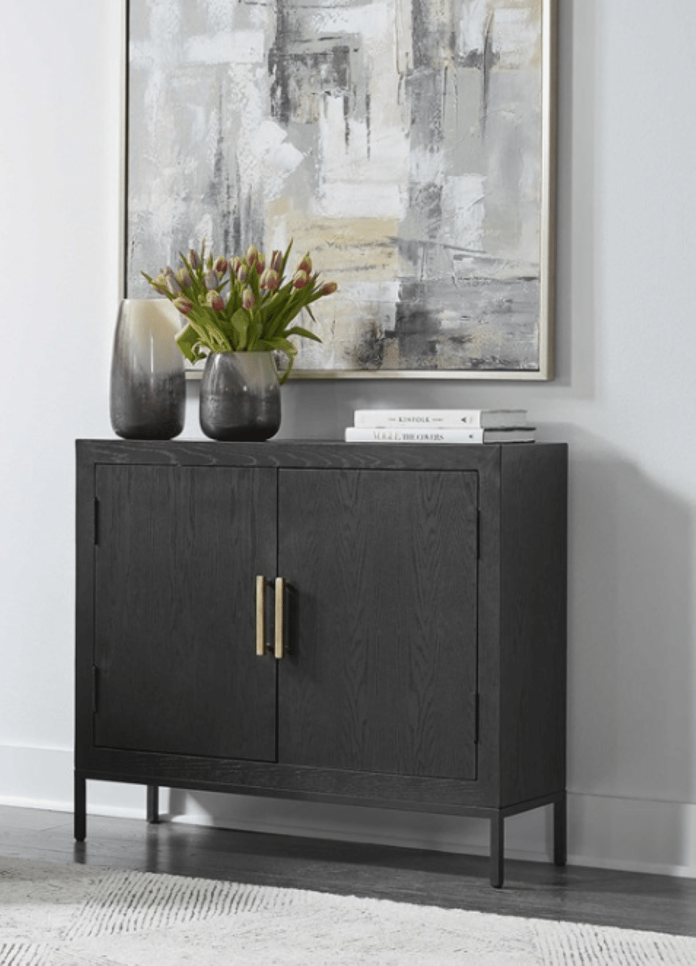 Black Two Door Narrow Cabinet