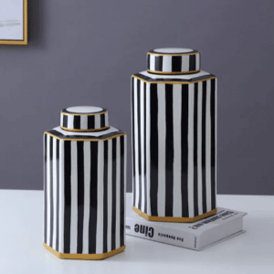Black & White Striped Ceramic Storage Jars